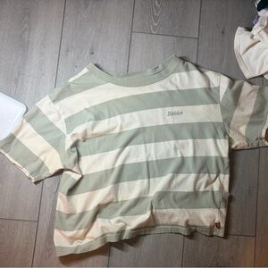 Dickies Green and Cream Striped Crop Top